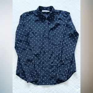 Vince Women's Button Down Long Sleeve Shirt Navy Blue and White 4